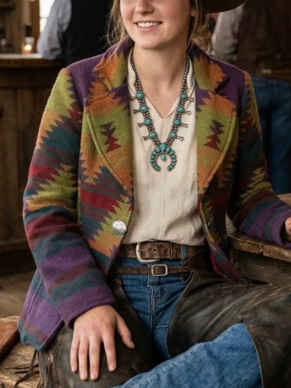 VTG Coldwater Creek sz L Southwestern Blazer Aztec coat cowgirl boho